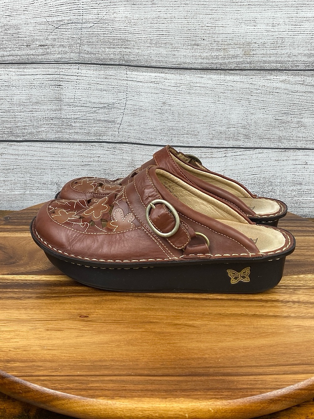 Alegria Brown Floral Cutouts Slingback Mules Women’s Size 7.5  EU 38